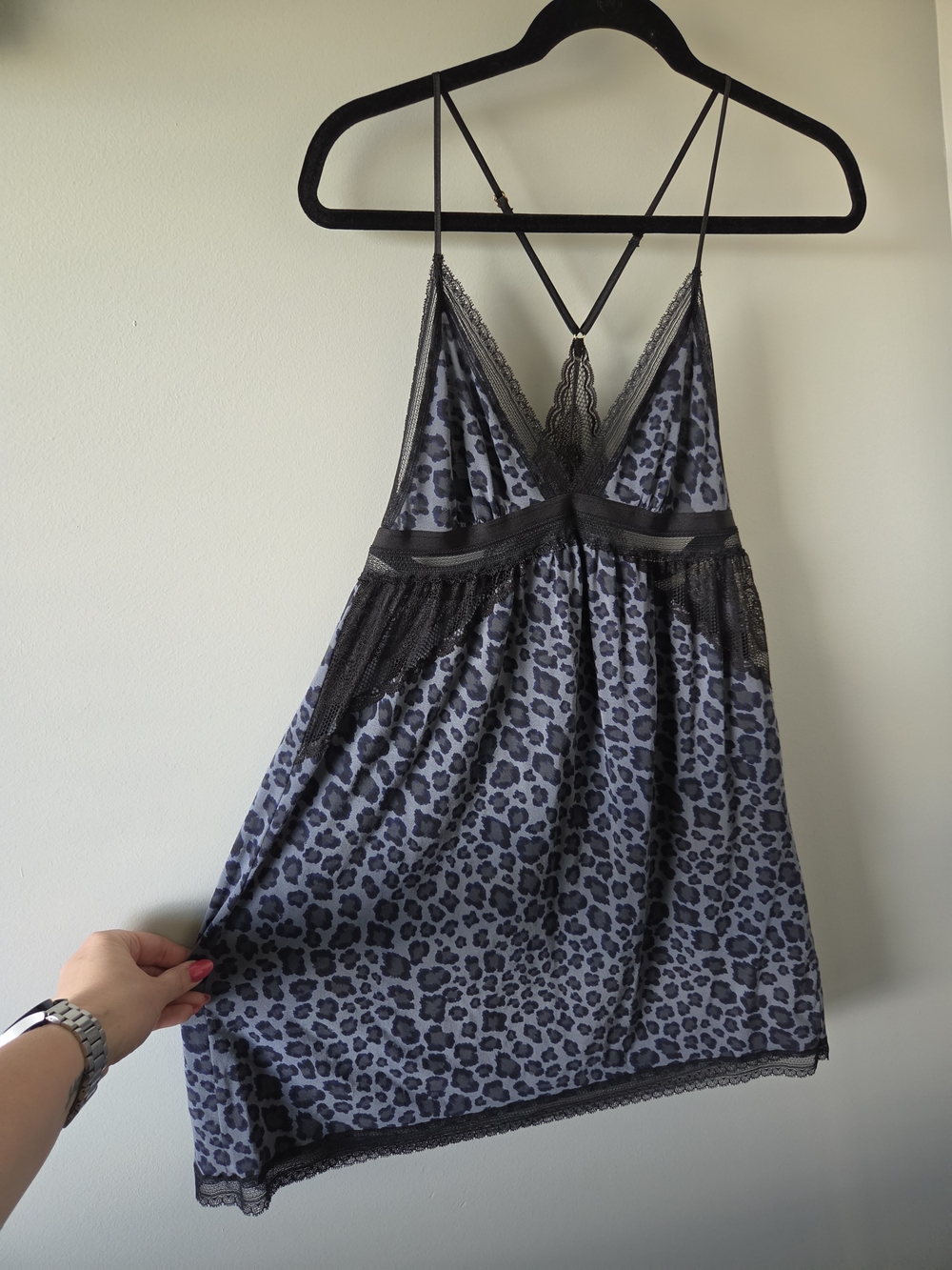 Victoria's Secret Gray and Black Leopard Lace Chemise